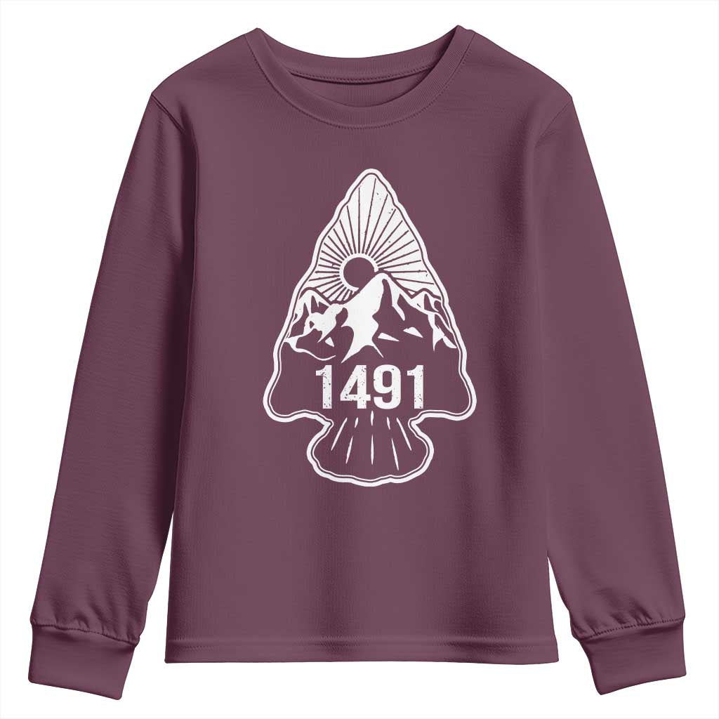 Proud Native American 1491 Pre Columbus Indigenous Arrowhead Youth Sweatshirt - Wonder Print Shop