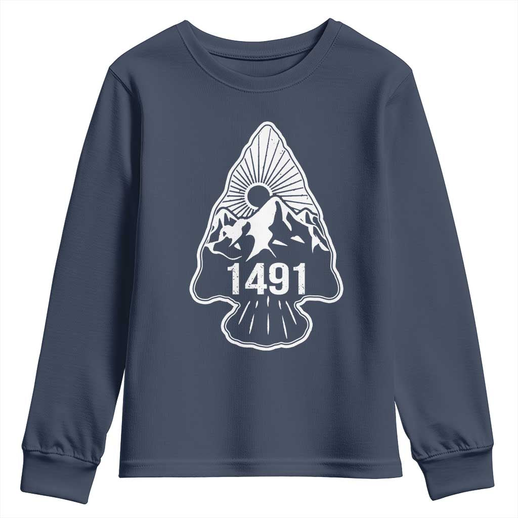 Proud Native American 1491 Pre Columbus Indigenous Arrowhead Youth Sweatshirt - Wonder Print Shop