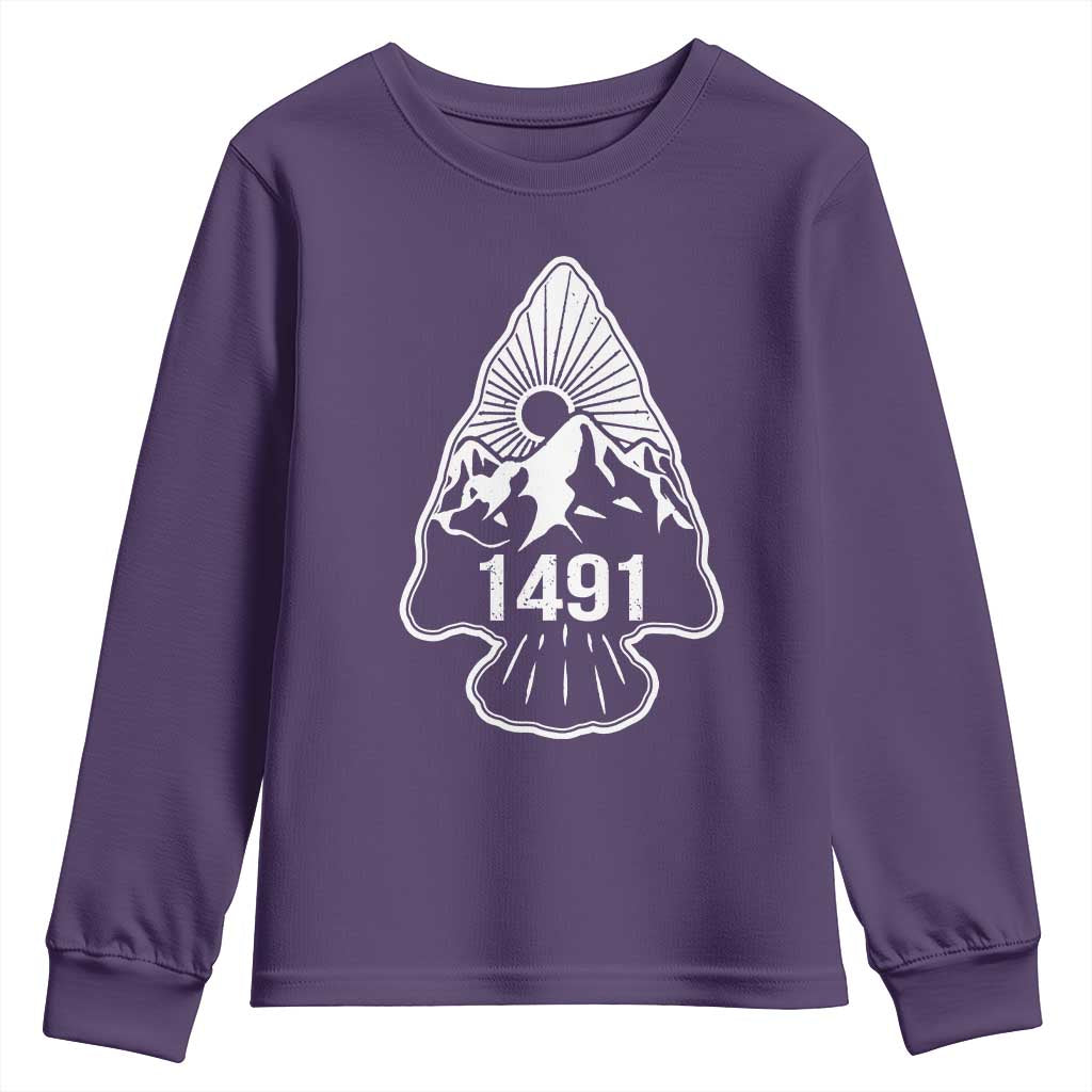 Proud Native American 1491 Pre Columbus Indigenous Arrowhead Youth Sweatshirt - Wonder Print Shop