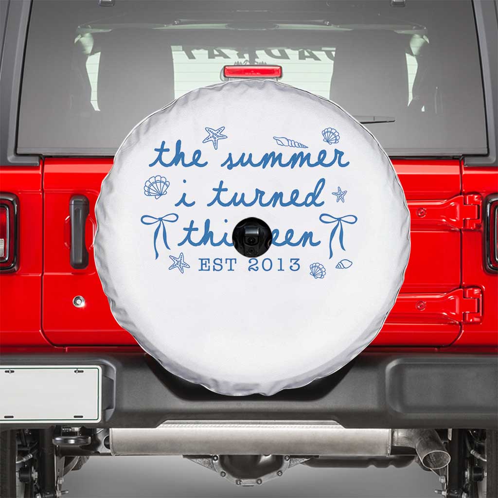 The Summer I Turned Thirteen Funny 13th Birthday Est 2013 Spare Tire Cover Summer Coastal Birthday Seashell Bow
