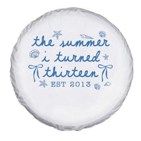 The Summer I Turned Thirteen Funny 13th Birthday Est 2013 Spare Tire Cover Summer Coastal Birthday Seashell Bow