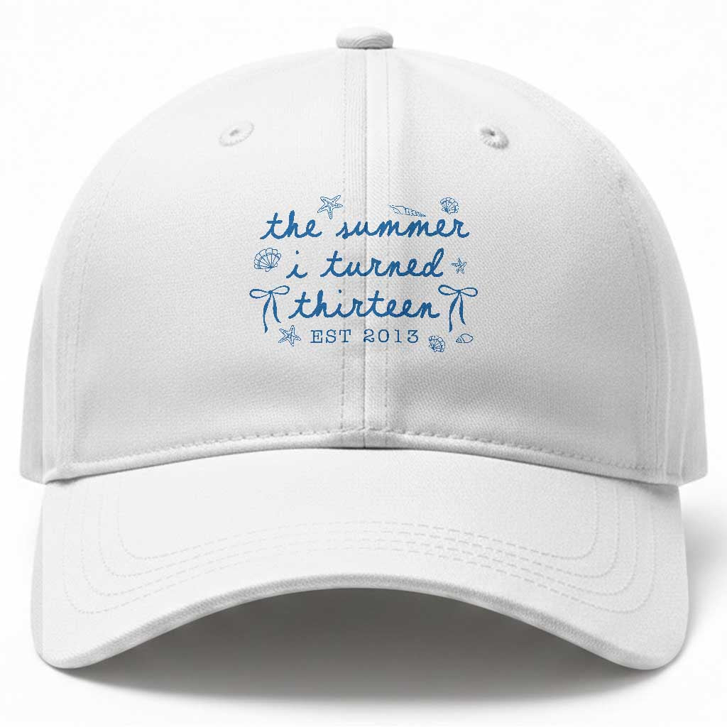 The Summer I Turned Thirteen Funny 13th Birthday Est 2013 Baseball Cap Summer Coastal Birthday Seashell Bow