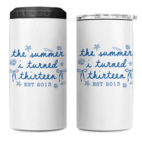 The Summer I Turned Thirteen Funny 13th Birthday Est 2013 4 in 1 Can Cooler Tumbler Summer Coastal Birthday Seashell Bow