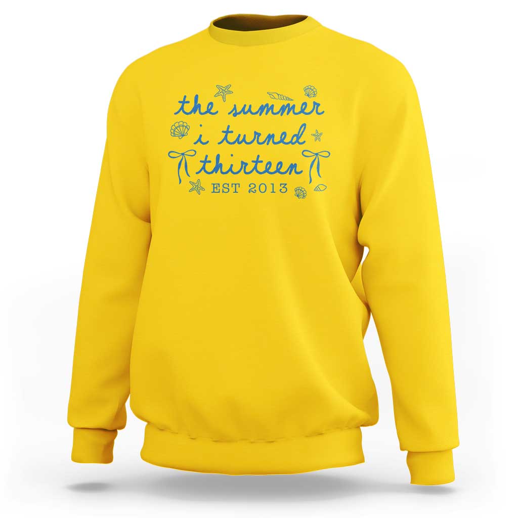 The Summer I Turned Thirteen Funny 13th Birthday Est 2013 Sweatshirt Summer Coastal Birthday Seashell Bow