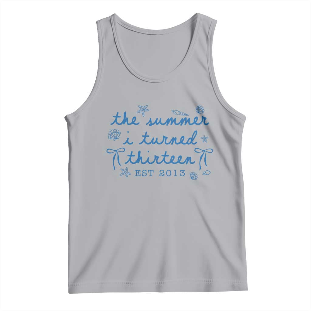 The Summer I Turned Thirteen Funny 13th Birthday Est 2013 Tank Top Summer Coastal Birthday Seashell Bow
