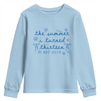 The Summer I Turned Thirteen Funny 13th Birthday Est 2013 Youth Sweatshirt Summer Coastal Birthday Seashell Bow