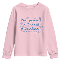 The Summer I Turned Thirteen Funny 13th Birthday Est 2013 Youth Sweatshirt Summer Coastal Birthday Seashell Bow