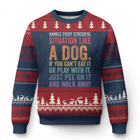 Funny Dog Lover Ugly Christmas Sweater Handle Every Stressful Situation Like A Dog Retro Pet Owner Joke
