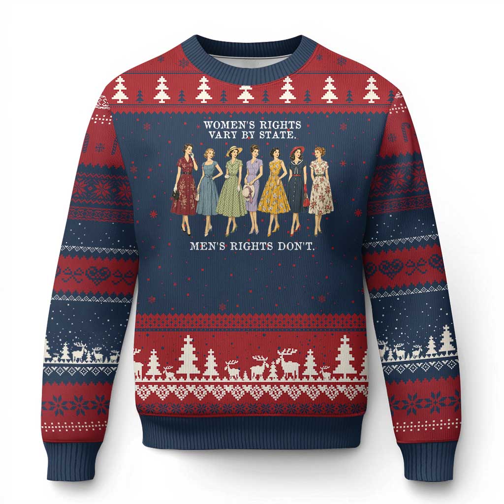 Women's Rights Vary By State Men's Rights Don't Feminist Ugly Christmas Sweater