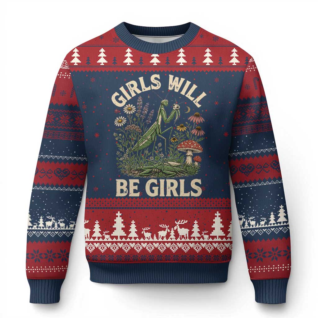 Girls Will Be Will Girls Praying Mantis Feminist Entomologist Ugly Christmas Sweater
