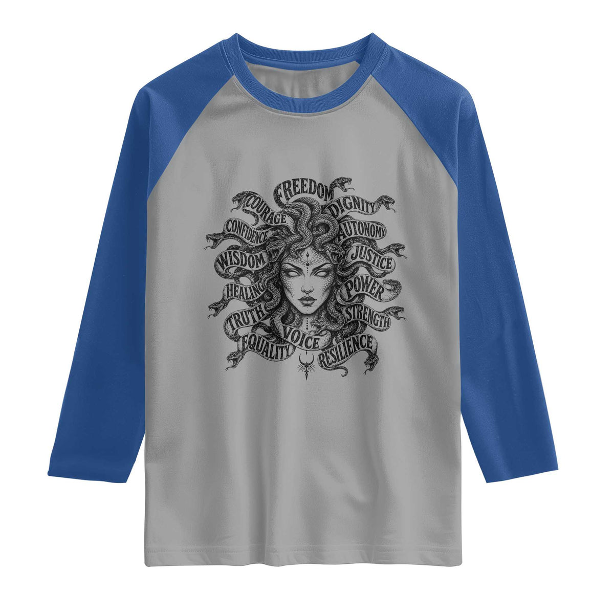 Feminist Medusa Power Snake Wisdom Equality Goth Raglan Shirt
