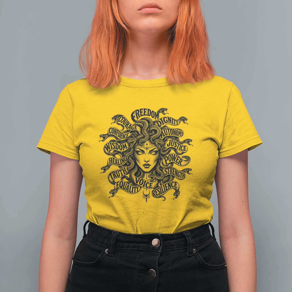 Feminist Medusa Power Snake Wisdom Equality Goth T Shirt For Women