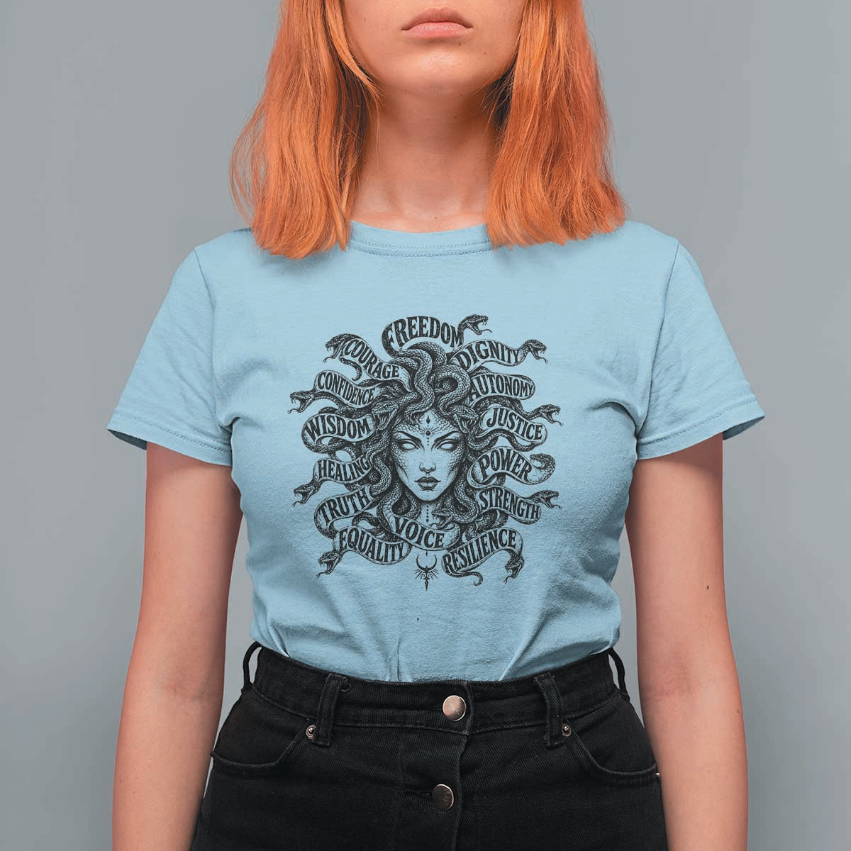 Feminist Medusa Power Snake Wisdom Equality Goth T Shirt For Women