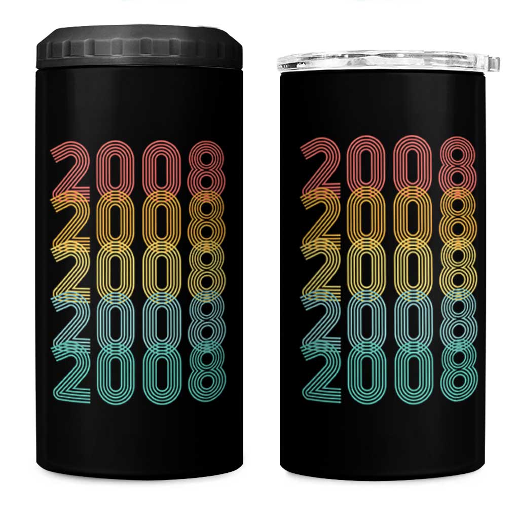 18th Birthday 4 in 1 Can Cooler Tumbler Vintage 2008 Retro 18 Years Old Birthday