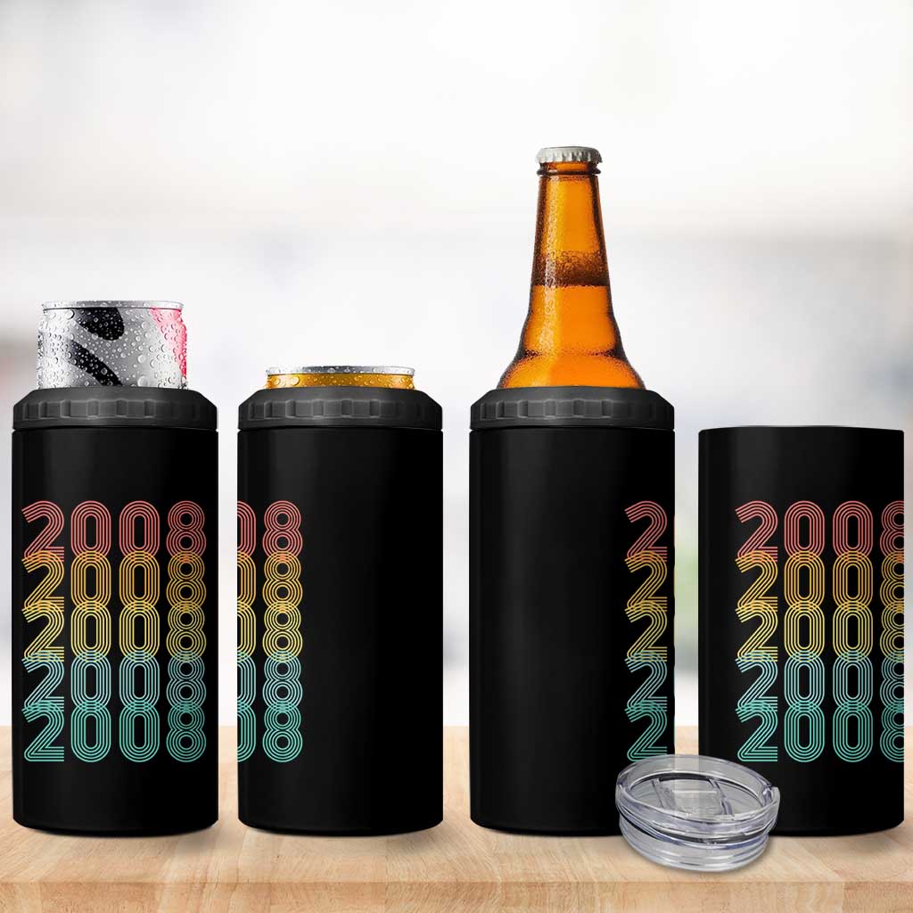 18th Birthday 4 in 1 Can Cooler Tumbler Vintage 2008 Retro 18 Years Old Birthday