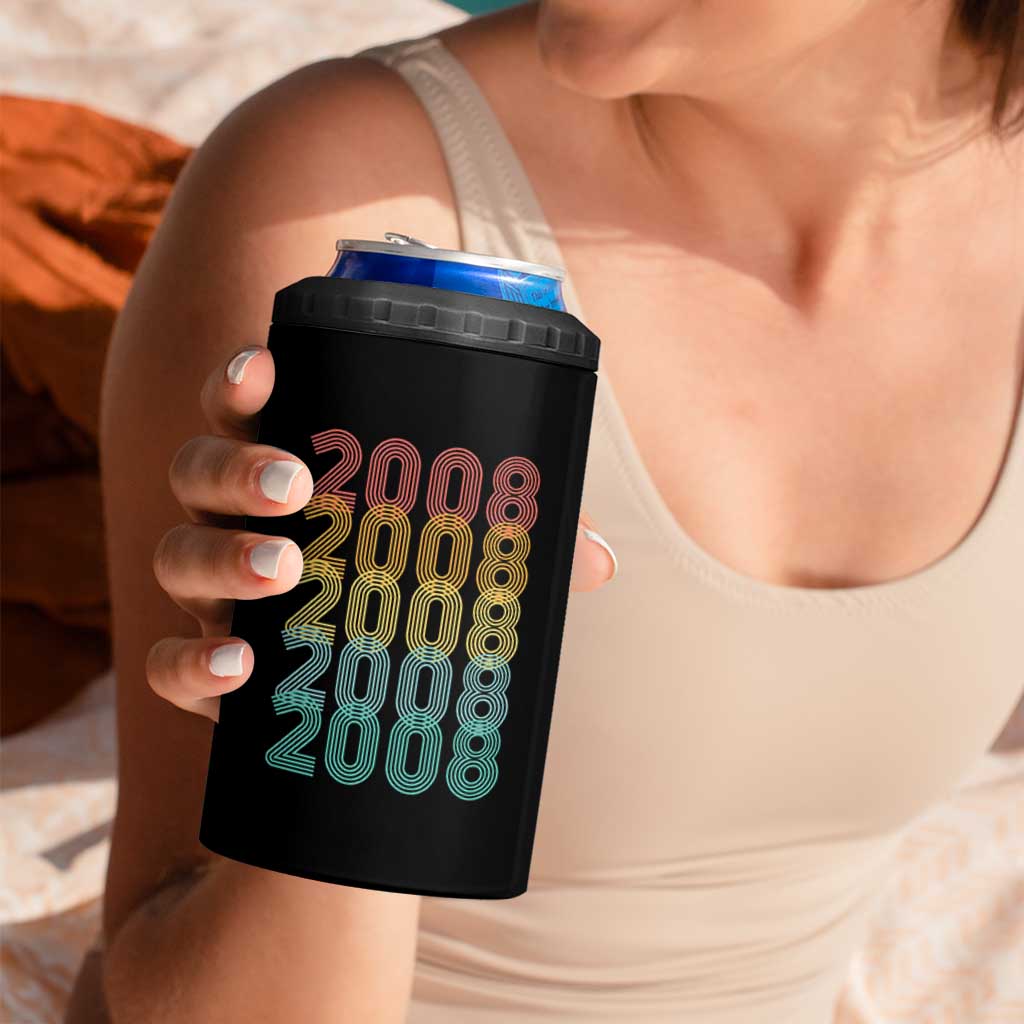18th Birthday 4 in 1 Can Cooler Tumbler Vintage 2008 Retro 18 Years Old Birthday