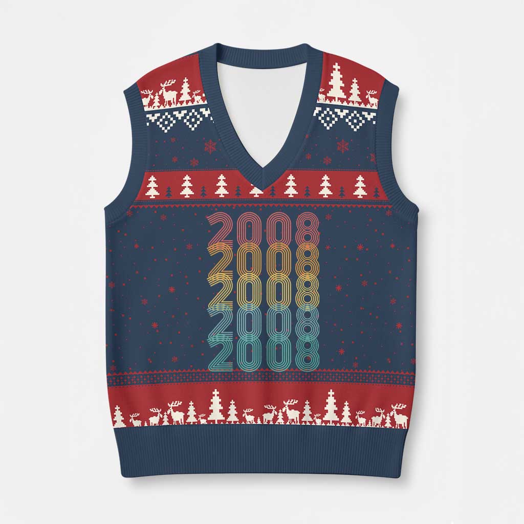 18th Birthday V-Neck Knit Sweater Vest Vintage 2008 Retro 18 Years Old Birthday