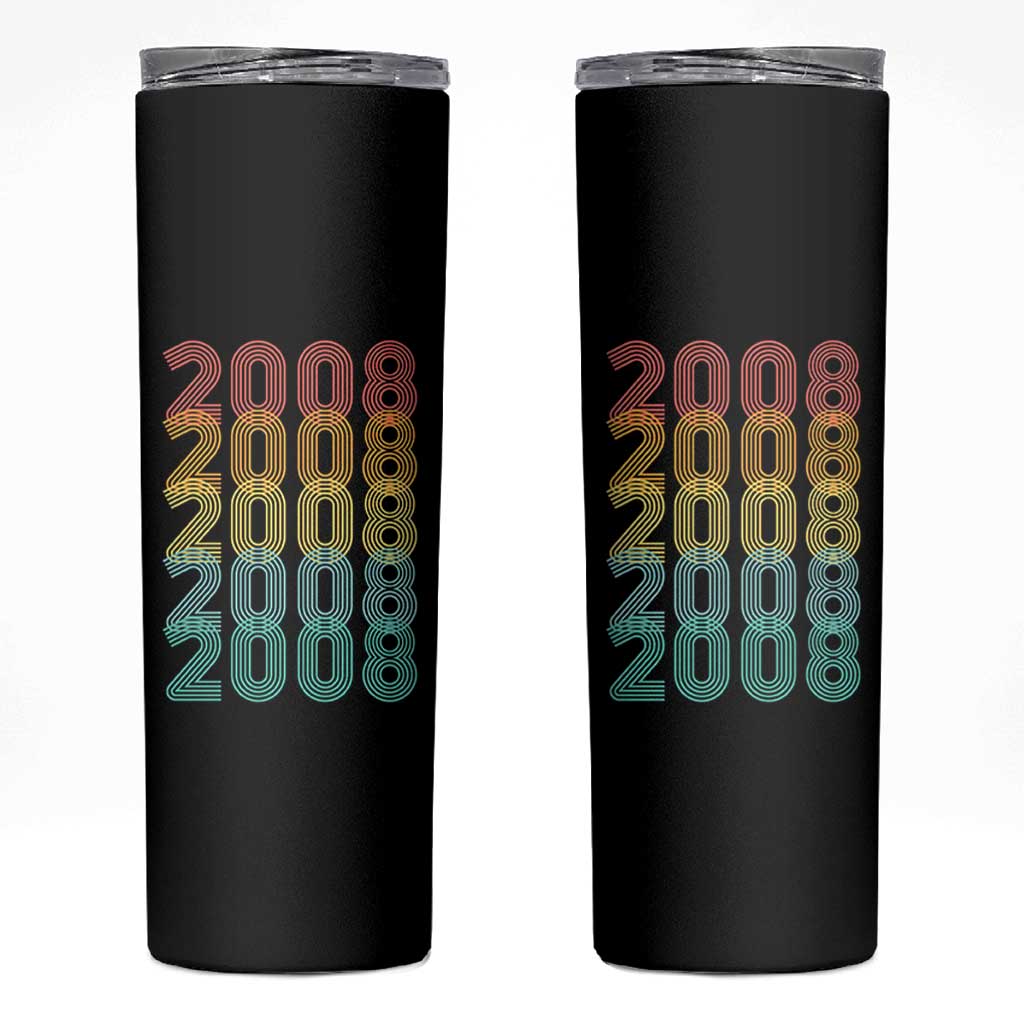18th Birthday Skinny Tumbler Vintage 2008 Retro 18 Years Old Birthday