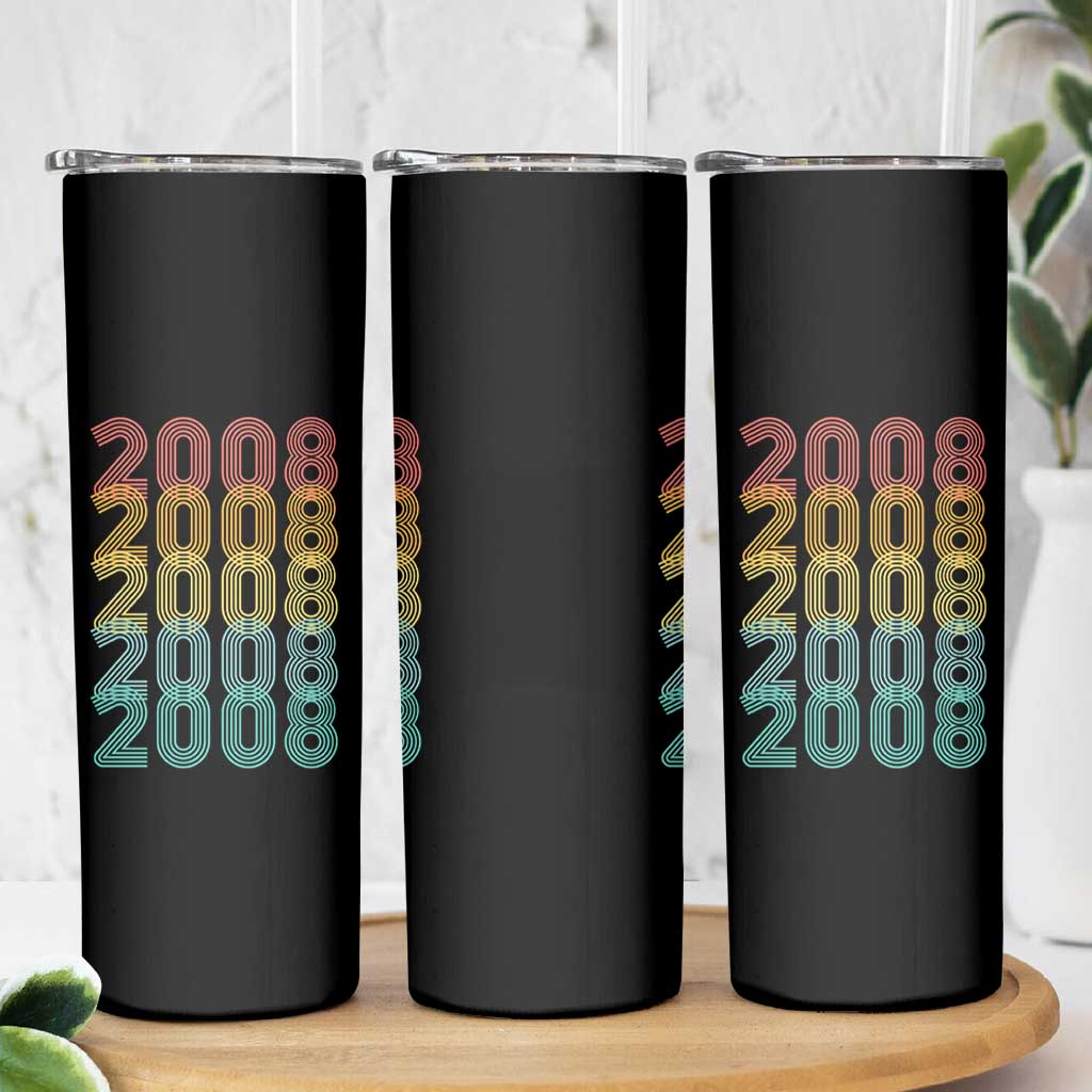 18th Birthday Skinny Tumbler Vintage 2008 Retro 18 Years Old Birthday