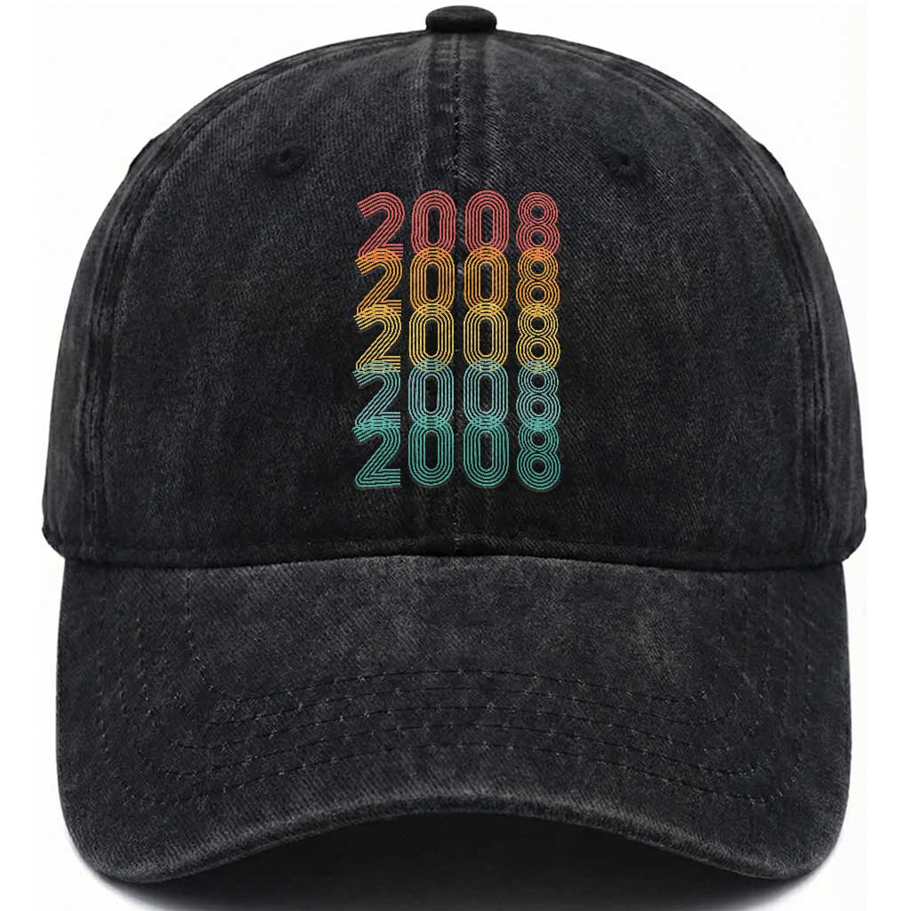 18th Birthday Washed Cotton Baseball Cap Vintage 2008 Retro 18 Years Old Birthday