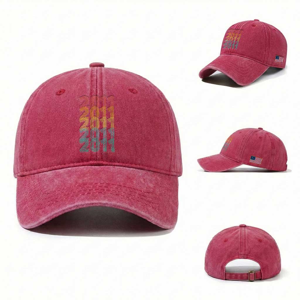 15th Birthday Washed Cotton Baseball Cap Vintage 2011 Retro 15 Years Old Birthday