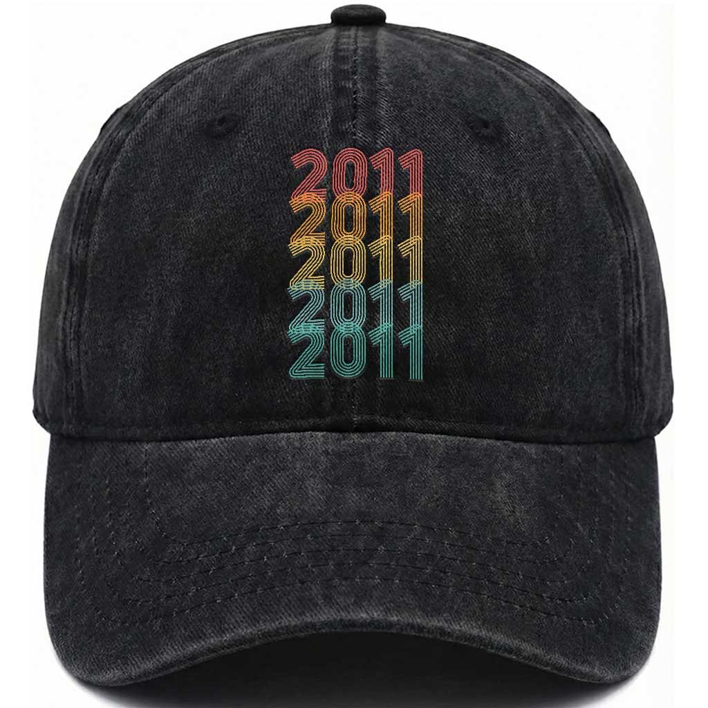15th Birthday Washed Cotton Baseball Cap Vintage 2011 Retro 15 Years Old Birthday