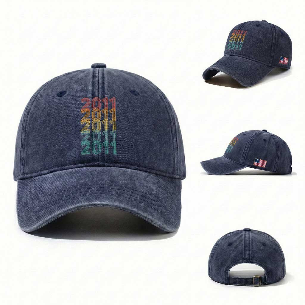 15th Birthday Washed Cotton Baseball Cap Vintage 2011 Retro 15 Years Old Birthday