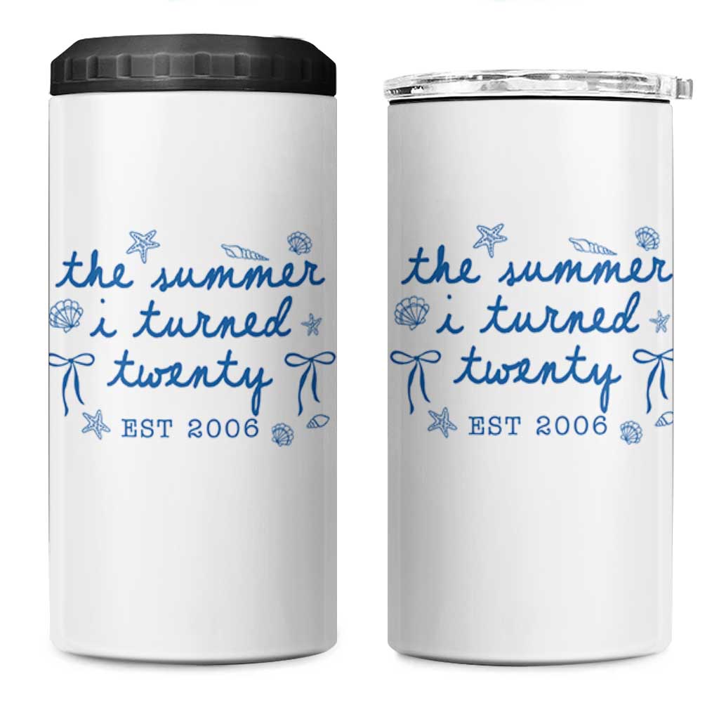 The Summer I Turned Thirty Funny 30th Birthday Est 1996 4 in 1 Can Cooler Tumbler Summer Coastal Birthday Seashell Bow