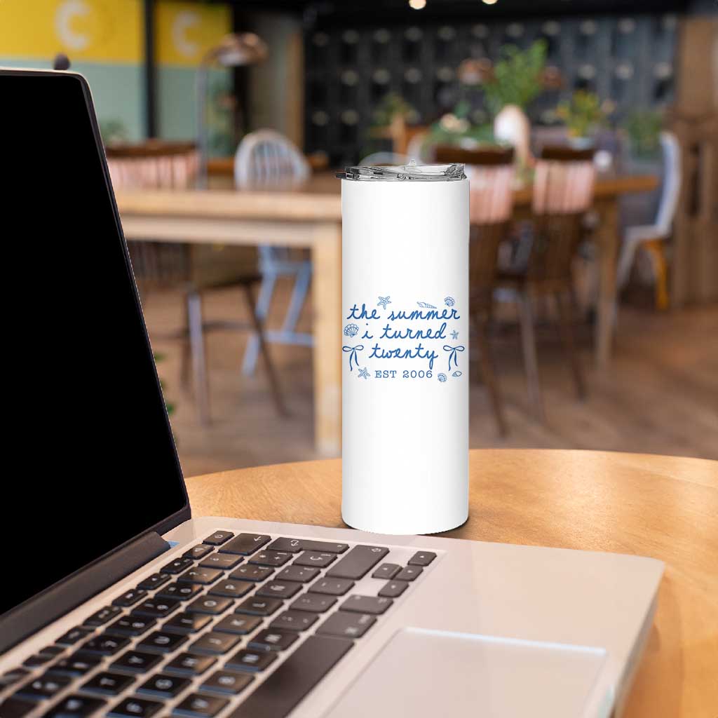 The Summer I Turned Thirty Funny 30th Birthday Est 1996 Skinny Tumbler Summer Coastal Birthday Seashell Bow
