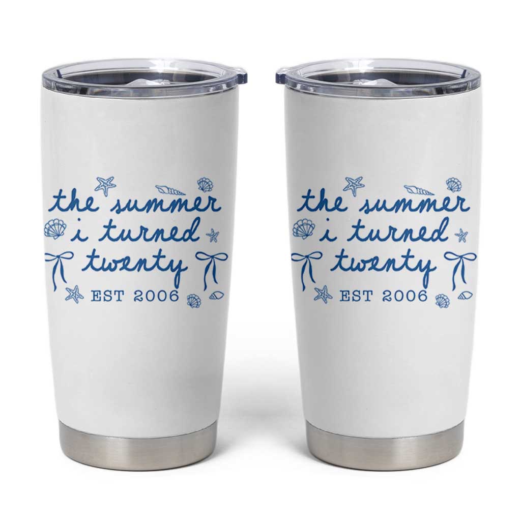 The Summer I Turned Thirty Funny 30th Birthday Est 1996 Tumbler Cup Summer Coastal Birthday Seashell Bow