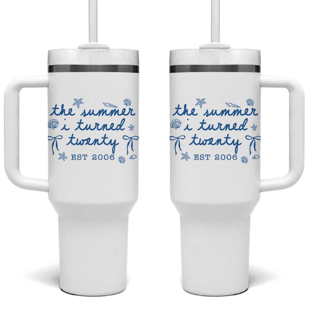 The Summer I Turned Thirty Funny 30th Birthday Est 1996 Tumbler With Handle Summer Coastal Birthday Seashell Bow