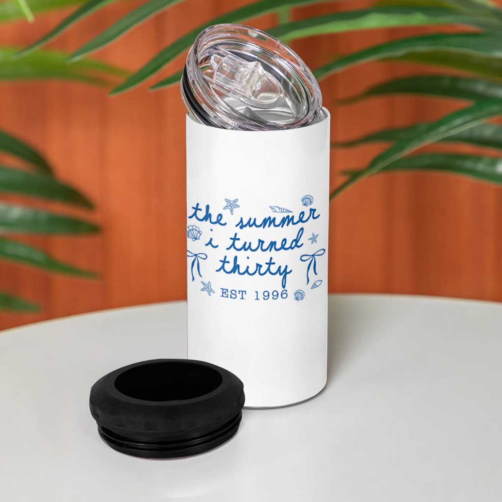 The Summer I Turned Twenty Funny 20th Birthday Est 2006 4 in 1 Can Cooler Tumbler Summer Coastal Birthday Seashell Bow