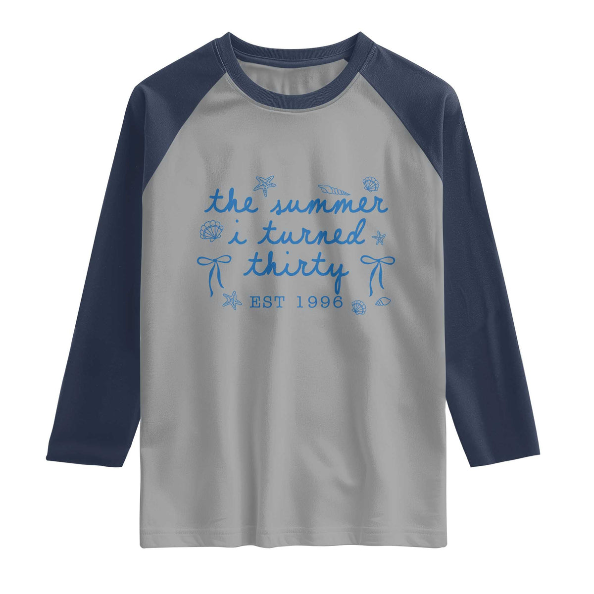 The Summer I Turned Twenty Funny 20th Birthday Est 2006 Raglan Shirt Summer Coastal Birthday Seashell Bow