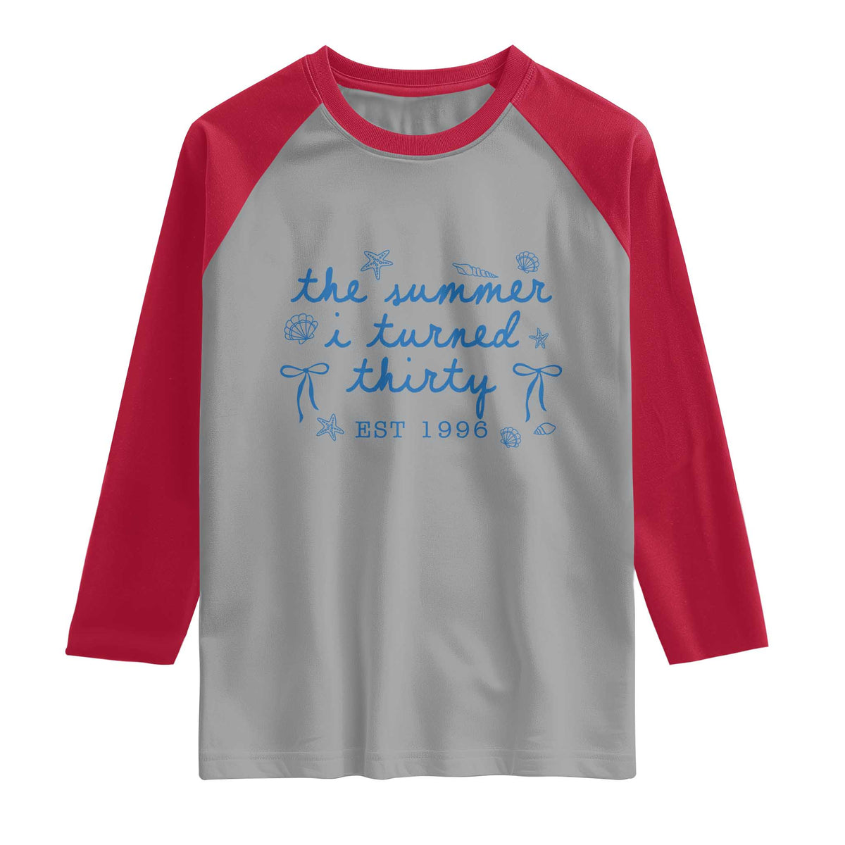 The Summer I Turned Twenty Funny 20th Birthday Est 2006 Raglan Shirt Summer Coastal Birthday Seashell Bow