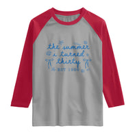The Summer I Turned Twenty Funny 20th Birthday Est 2006 Raglan Shirt Summer Coastal Birthday Seashell Bow