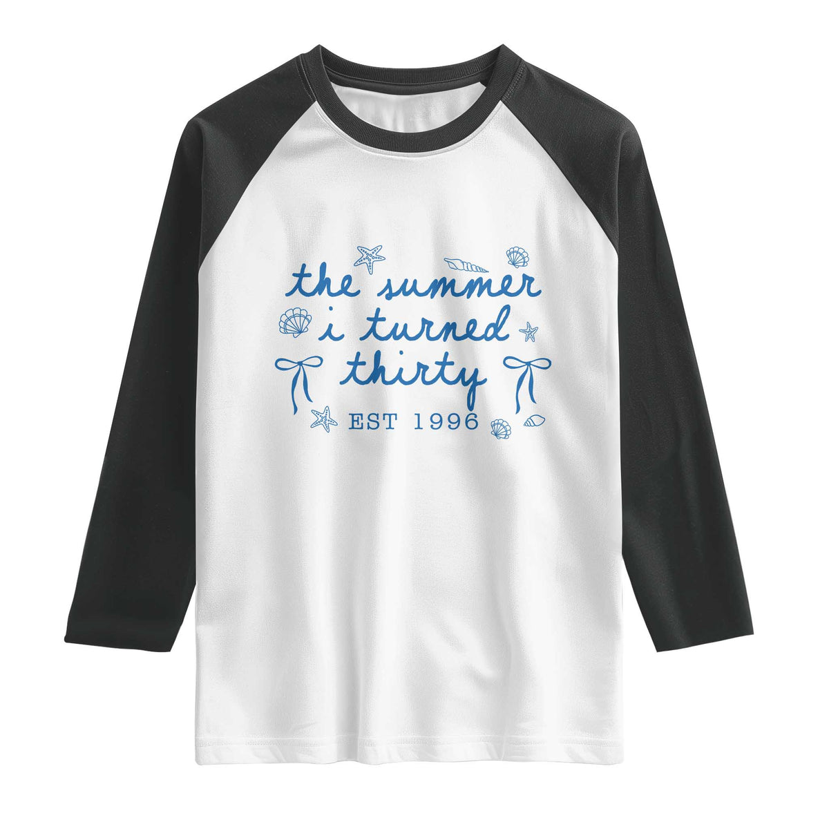 The Summer I Turned Twenty Funny 20th Birthday Est 2006 Raglan Shirt Summer Coastal Birthday Seashell Bow