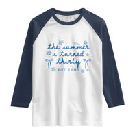 The Summer I Turned Twenty Funny 20th Birthday Est 2006 Raglan Shirt Summer Coastal Birthday Seashell Bow