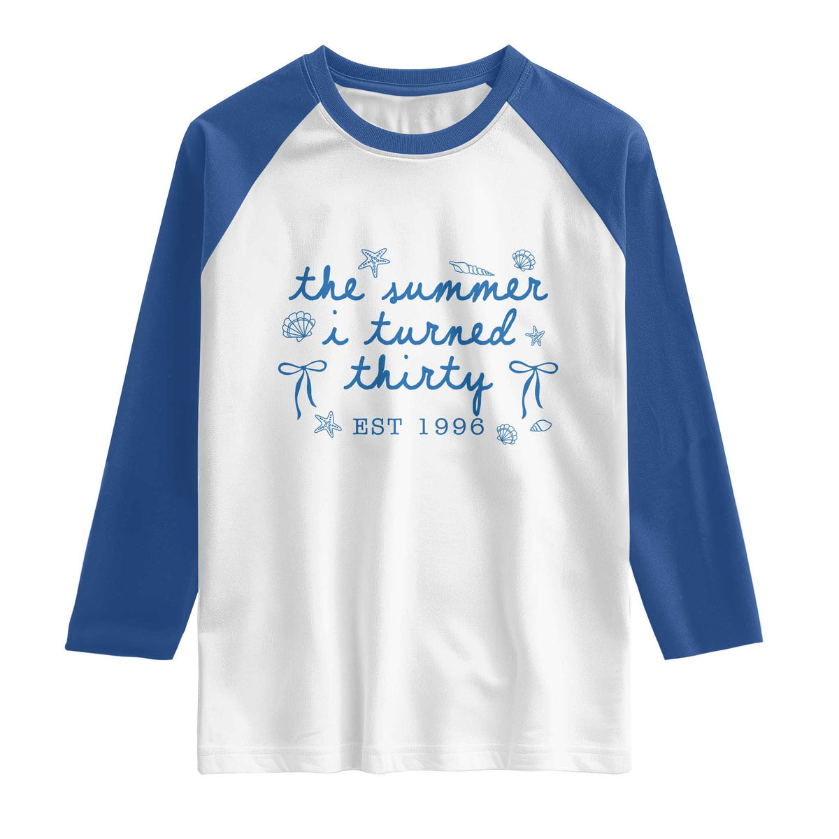 The Summer I Turned Twenty Funny 20th Birthday Est 2006 Raglan Shirt Summer Coastal Birthday Seashell Bow