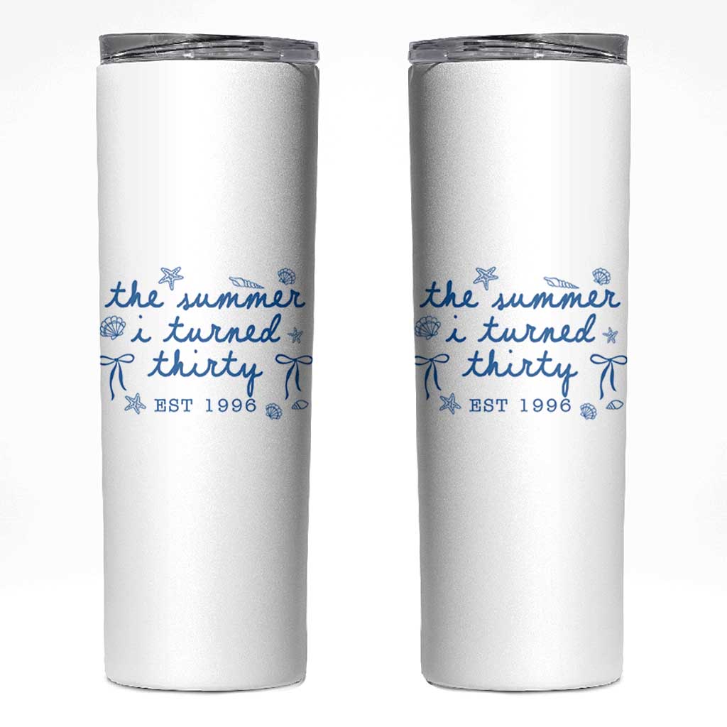 The Summer I Turned Twenty Funny 20th Birthday Est 2006 Skinny Tumbler Summer Coastal Birthday Seashell Bow