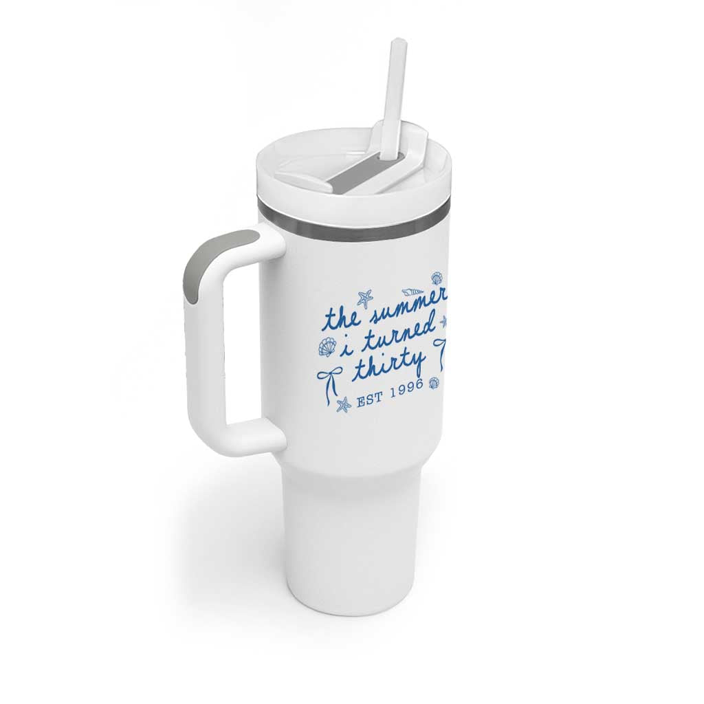 The Summer I Turned Twenty Funny 20th Birthday Est 2006 Tumbler With Handle Summer Coastal Birthday Seashell Bow