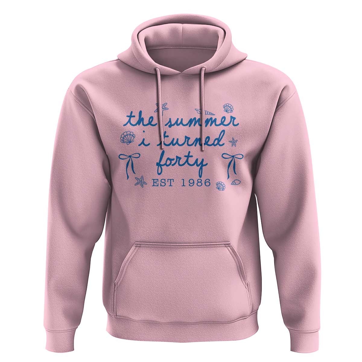 The Summer I Turned Forty Funny 40th Birthday Est 1986 Hoodie Summer Coastal Birthday Seashell Bow
