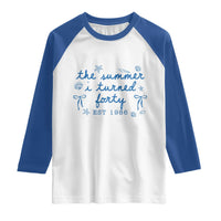 The Summer I Turned Forty Funny 40th Birthday Est 1986 Raglan Shirt Summer Coastal Birthday Seashell Bow