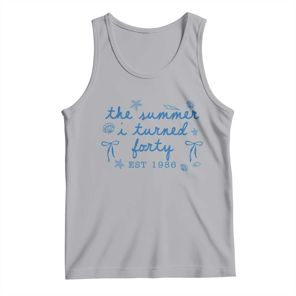 The Summer I Turned Forty Funny 40th Birthday Est 1986 Tank Top Summer Coastal Birthday Seashell Bow