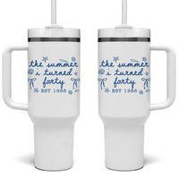 The Summer I Turned Forty Funny 40th Birthday Est 1986 Tumbler With Handle Summer Coastal Birthday Seashell Bow