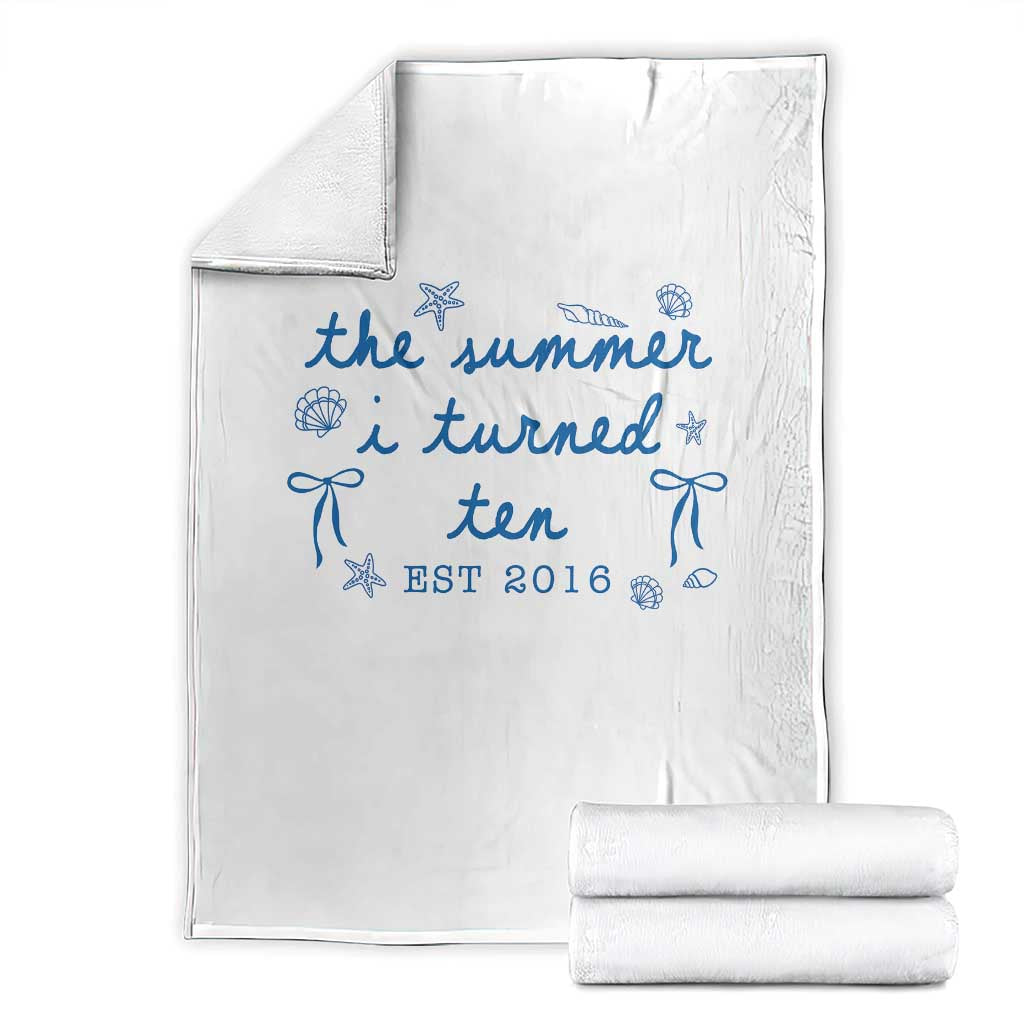 The Summer I Turned Ten Funny 10th Birthday Est 2016 Throw Blanket Summer Coastal Birthday Seashell Bow