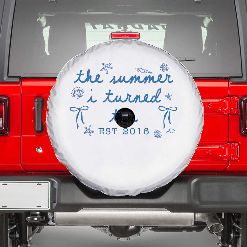 The Summer I Turned Ten Funny 10th Birthday Est 2016 Spare Tire Cover Summer Coastal Birthday Seashell Bow