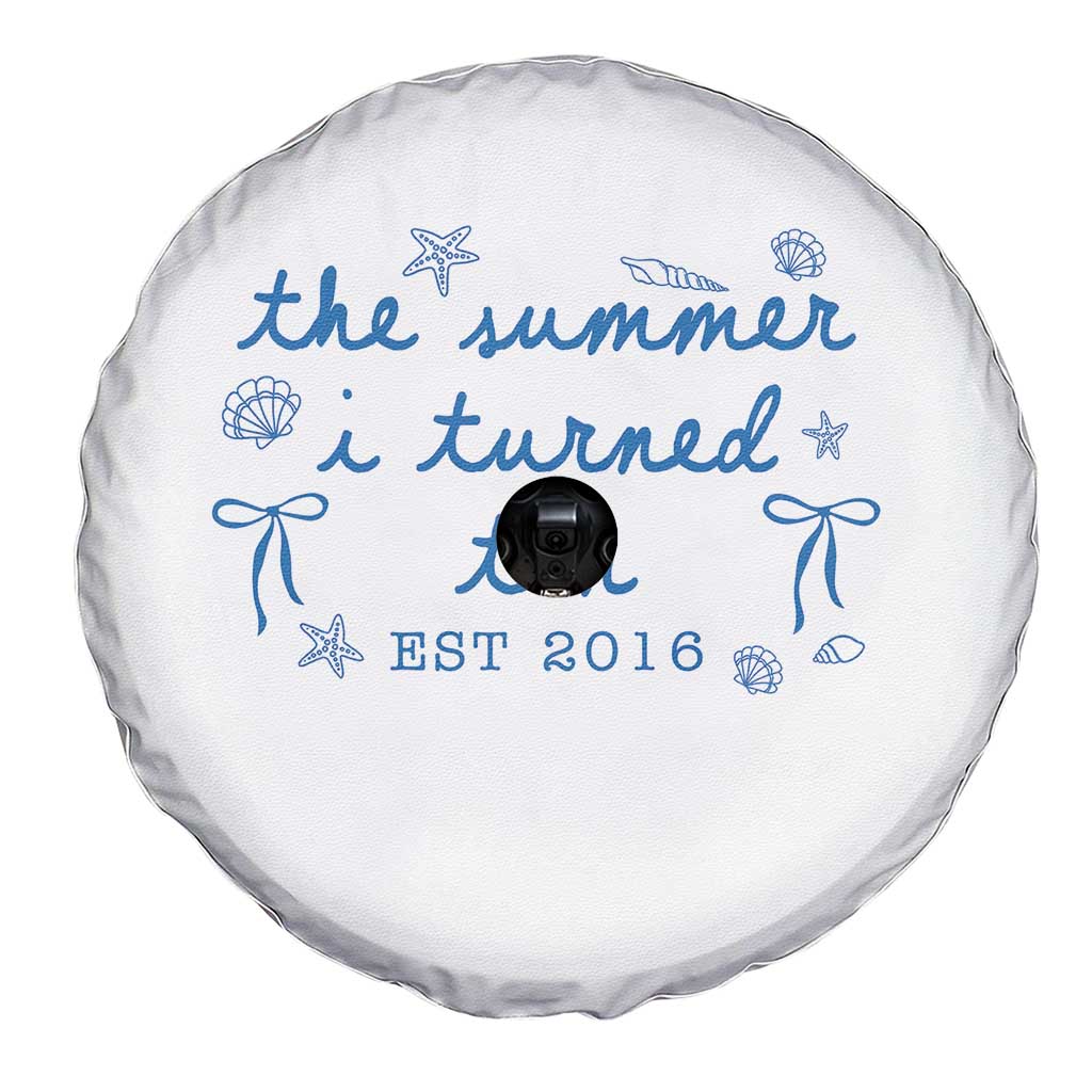 The Summer I Turned Ten Funny 10th Birthday Est 2016 Spare Tire Cover Summer Coastal Birthday Seashell Bow