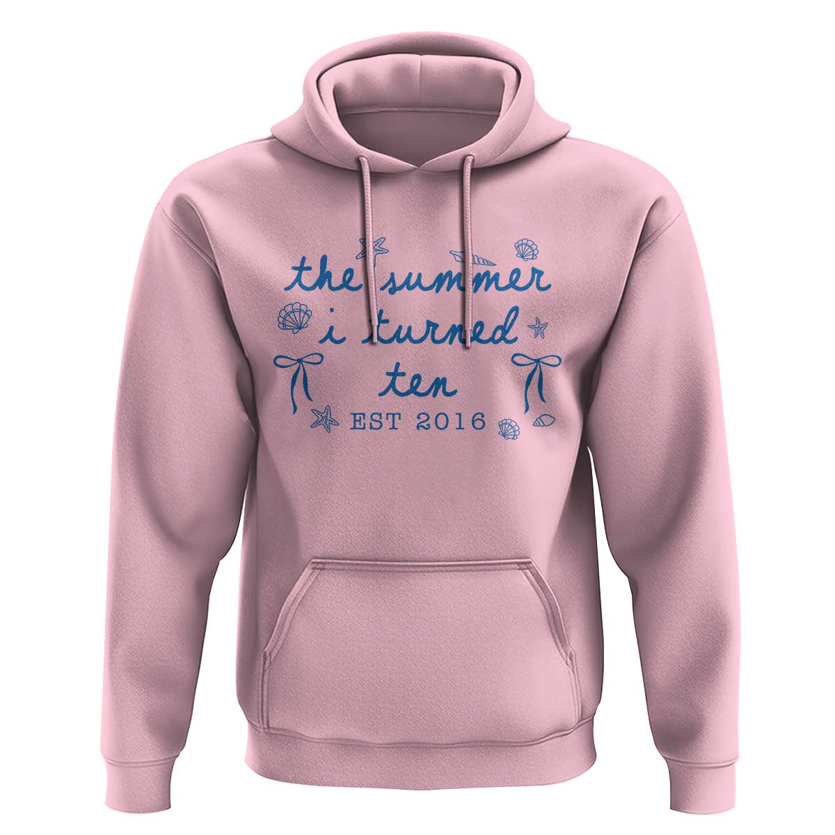 The Summer I Turned Ten Funny 10th Birthday Est 2016 Hoodie Summer Coastal Birthday Seashell Bow