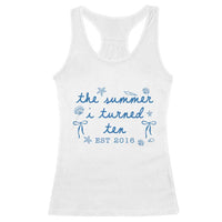 The Summer I Turned Ten Funny 10th Birthday Est 2016 Racerback Tank Top Summer Coastal Birthday Seashell Bow