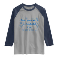 The Summer I Turned Ten Funny 10th Birthday Est 2016 Raglan Shirt Summer Coastal Birthday Seashell Bow